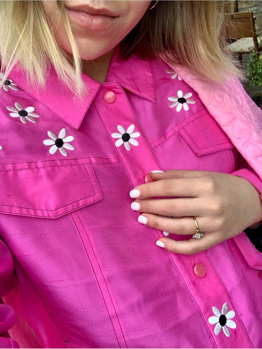Bob Mackie Lime Green Daisy Embroidered Jean Jacket